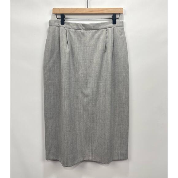 Land's End Gray Wool Skirt Womens 12 Straight Midi Work Career Winter Fashion - Picture 1 of 5